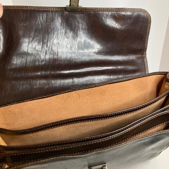 Mens Vintage Italian Leather Briefcase Attache Case Dark Brown 13 x17" Flaw - Picture 8 of 11